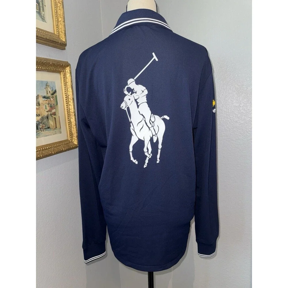 NWT US Open Polo Ralph Lauren Umpire Polo Shirt Long Sleeve Navy Medium Tennis